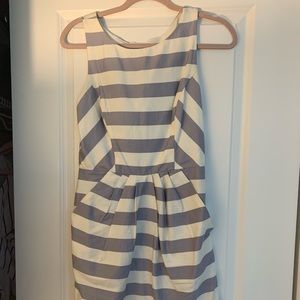 Jodi Kristopher Grey and White Striped dress